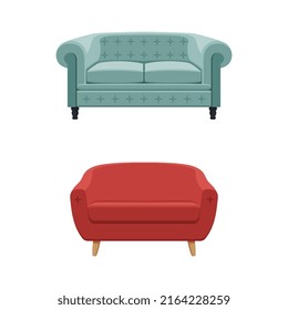 Conjunto de cómodos sofás, interior del elemento de diseño del apartamento ilustración vectorial