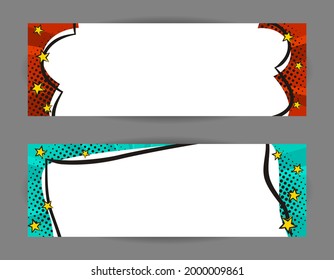 Set of Comic banners. Cartoon text frame on a bright background. Pop art Template for web design, banners, cards, coupons and posters. Vector illustration for for announcements, parties or sales.