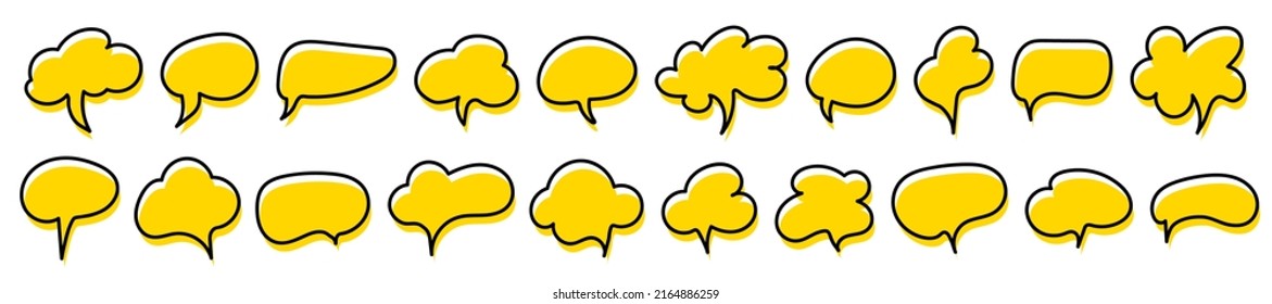 Conjunto de burbujas de palabras en negro y amarillo sobre fondo blanco. Ilustración vectorial.