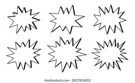 Set of comic book blank explosion speech bubble frames on white background. line art. vector illustration