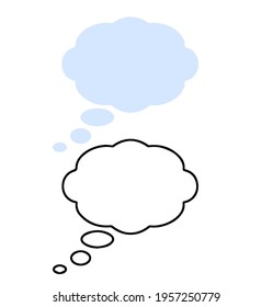 Set of Comic book icon of conversation and thoughts. Blue flat cartoon illustration. Bubble cloud thinking.