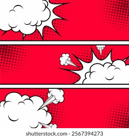 set of comic book page templates. backgrounds for scenes and speech bubbles with halftone dotted background