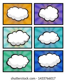 set of comic book, pop art with blank speech bubble for background vector illustration