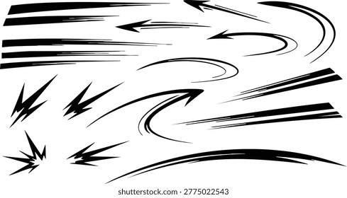 Set of Comic Book Speed Lines and Action Motion Effect Vector Graphics
