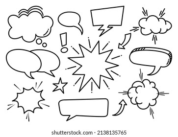 A set of comic bubbles and elements. Comic dialog empty cloud, space text
