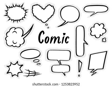 A set of comic bubbles and elements with halftone shadows. Vector illustration 