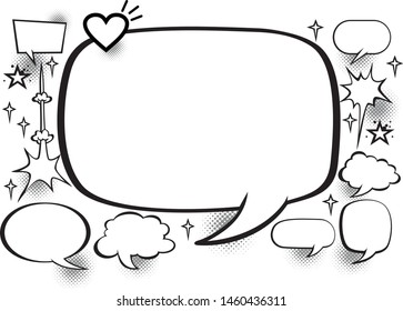 A set of comic bubbles and elements with halftone shadows. Comic dialog empty cloud, space text