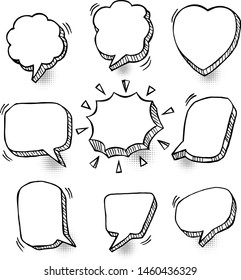 A set of comic bubbles and elements with halftone shadows. Comic dialog empty cloud, space text