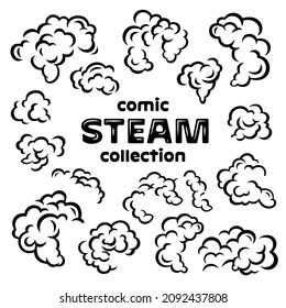 Set Of Comic Cartoon Funny Steam Smoke Dust Puff Cloud Vapor Icons.