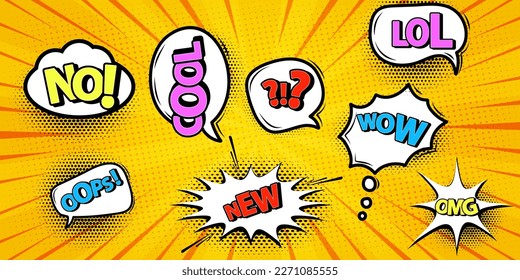 Set of comic cartoon speech bubble cloud with text