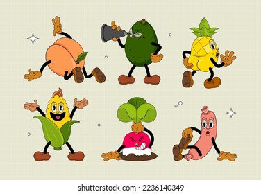 Set of comic characters in retro cartoon style. Cute comic gloved hands characters in cartoon 1930s style. Doodle Comic characters for any life situation in new trend style.