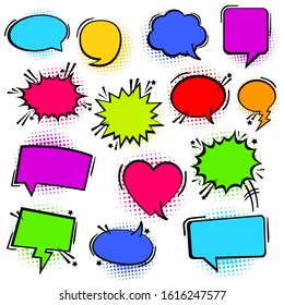 Set comic colorful book text speech bubble in pop art style. Vector illustration
