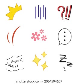 Set Comic Emotions and elements - Vector illustration.Stock cartoon signs for design.Isolated vector objects on white background.