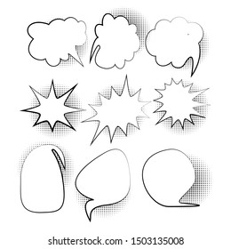 Set of Comic  Empty speech Bubbles, with Halftone Dot shadows on white background. in Pop Art Style  for Comics Book , Social Media Banners, Promotional Material - vector design
