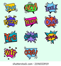 Set of comic expressions,Comic speech bubbles,short messages in a color bubble.