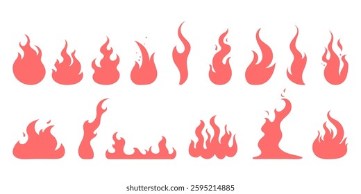 Set of comic fire, bonfire. Silhouettes collection. Hand drawn vector illustration.