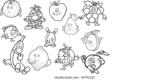 set of comic fruits