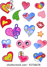 A set of comic hearts