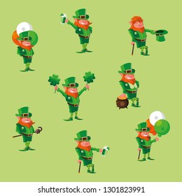 set comic leprechaun character