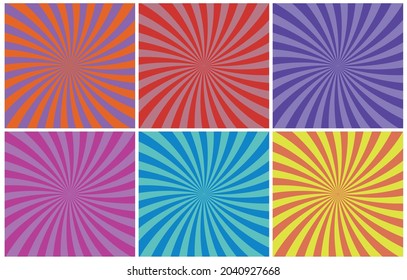 Conjunto de expresiones de arte pop de historietas en fondos de colores