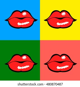 Set of comic pop art lips, Vector illustration