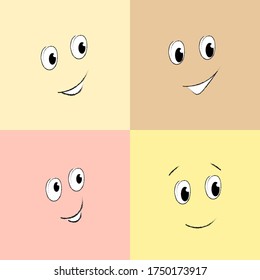 set with comic sketch of face, eyes and lips, black lines on a white background. Simple doodle for social networks, isolated vector illustration.