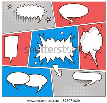 Set Comic speach bubble set in with black halftone shadows. Vector 