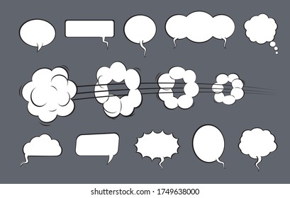 Set of comic speech balloons on grey background. Vector Illustration.