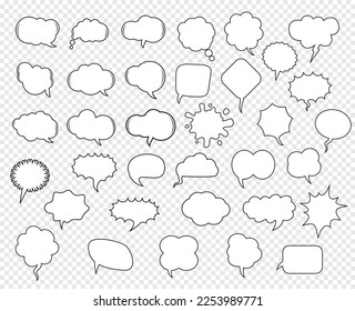 A set of comic speech balloons on transparent background. Vector Illustration.