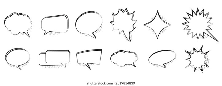 Set of comic speech bubble. Cartoon vector illustration. Talk bubbles. Cloud speech bubbles collection.	