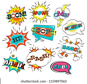 Set Comic Text Pop Art Style Stock Vector (royalty Free) 198890603