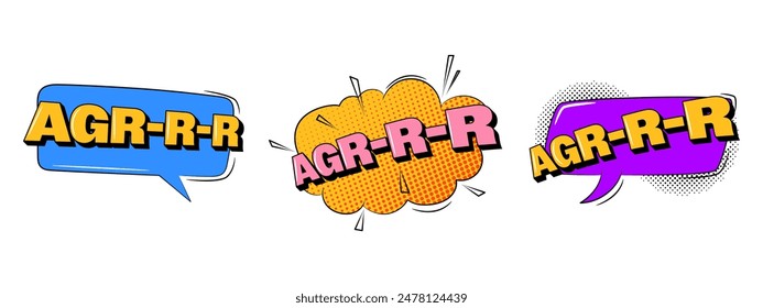 Set of comic speech bubble in trendy retro style. Agrrr text