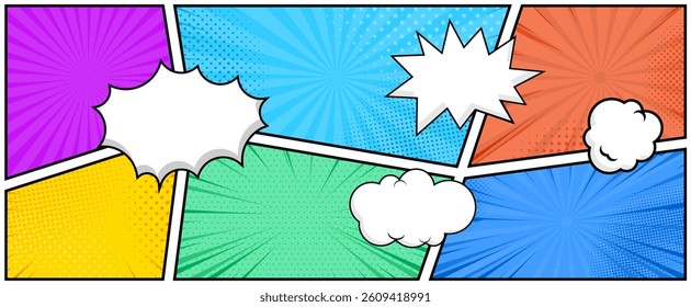 Set of comic speech bubble. Vector illustration. Explosion comic set. Concept of comic word bubbles.