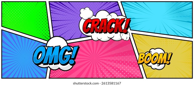 Set of comic speech bubble. Vector illustration. Explosion comic set. Concept of comic word bubbles.