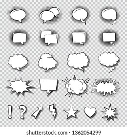 Set of Comic Speech Bubbles. Cartoon Flat Vector Illustration.