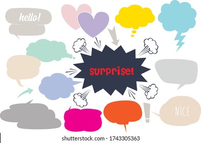 A set of comic speech bubbles cartoon word hello,nice,surprise