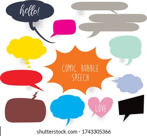 A set of comic speech bubbles cartoon word hello,love