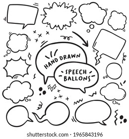 Set of Comic Speech Bubbles. Collection of hand drawn Vector doodle blank design elements. Vector Illustration.