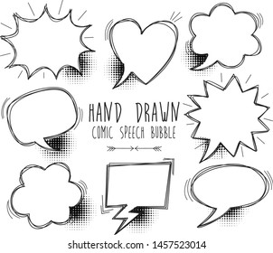 A set of comic speech bubbles and elements with halftone shadows
