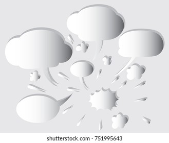 A set of comic speech bubbles and elements with halftone shadows
