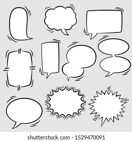 Set of comic speech bubbles. Empty comic speech ballons and elements in retro vintage and pop art style.