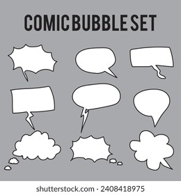 Set of comic speech bubbles. Empty comic speech ballons and elements in retro vintage and pop art style.