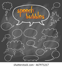 Set of comic speech bubbles. Isolated. hand drawn. Vector. Collection of cartoon communication bubbles. speech and thought. doodle. Blank  speech bubbles. 