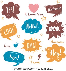 set of  comic speech bubbles on paper background