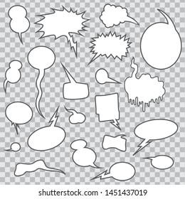 set of comic speech bubbles on transparent background. vector illustration