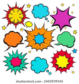 Set Comic speech bubbles on a white background, various styles of underground comix texture, stock image comic book
