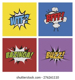 Set Of Comic Speech Bubbles On Colored Backgrounds. Vector Illustration