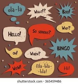 Set of comic speech bubbles with remowable texture. Vector