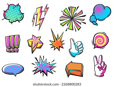 Set of comic speech bubbles signs and symbols. Cartoon pop art creative image.