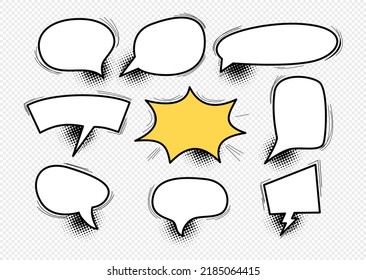 set comic speech bubbles with style pop art. Comic dialog empty cloud, space text.